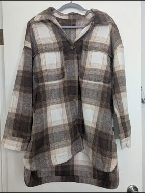 Banana Republic Brown Plaid Button-Front Shacket Jacket Size L
